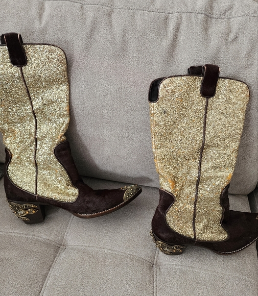 Giuseppe Zanotti Glitter & Pony Hair Western Boots 9 B Cowgirl Y2k - Picture 3 of 7
